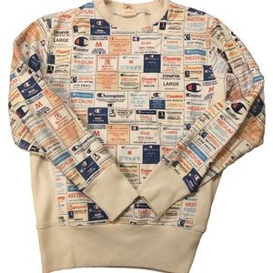 Champion Men’s XS Reverse Weave All Over Print Logos Sweatshirt Crew Women’s SM